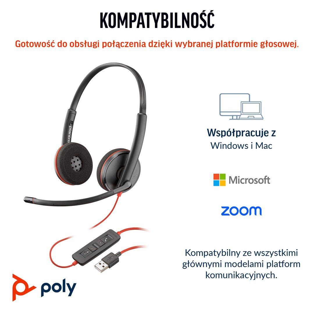 Słuchawki Poly Blackwire 3220 Stereo USB-C Black Headset +USB-C/A Adapter (Box) 8X228AA — zdjęcie 4