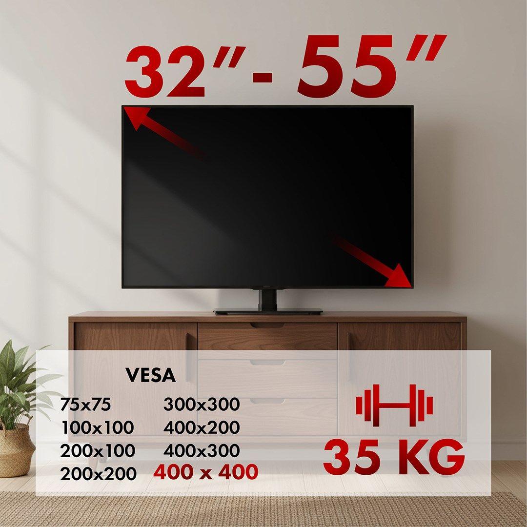 MACLEAN UNIWERSALNY STOJAK DO TV NA SZAFKĘ, , PODSTAWKA, MAX. 35 KG, OBRÓT 20 STOPNI, DLA TV 32-55" MC-132 — zdjęcie 4