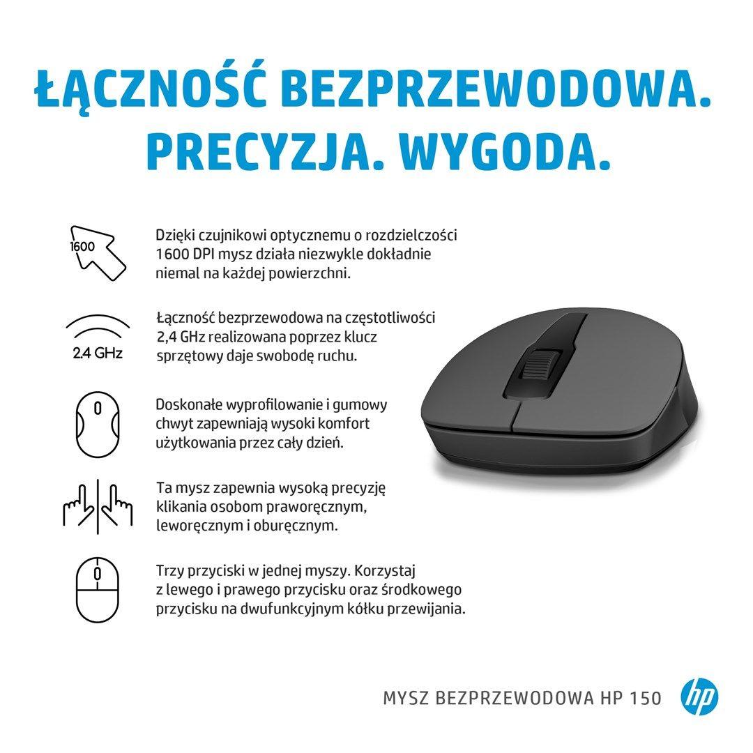 Mysz HP 150 Wireless Mouse bezprzewodowa czarna 2S9L1AA — zdjęcie 7