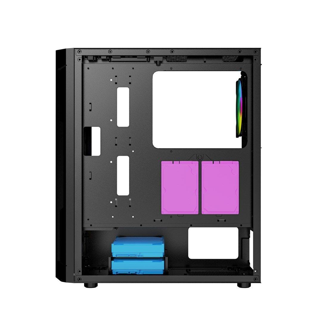 GEMBIRD OBUDOWA FORNAX 400X MIDI-TOWER (2X USB 3.0, 1X USB 2.0, HD AUDIO, SZKLANY PANEL BOCZNY, PODŚWIETLENIE ARGB) CZARNA — zdjęcie 9