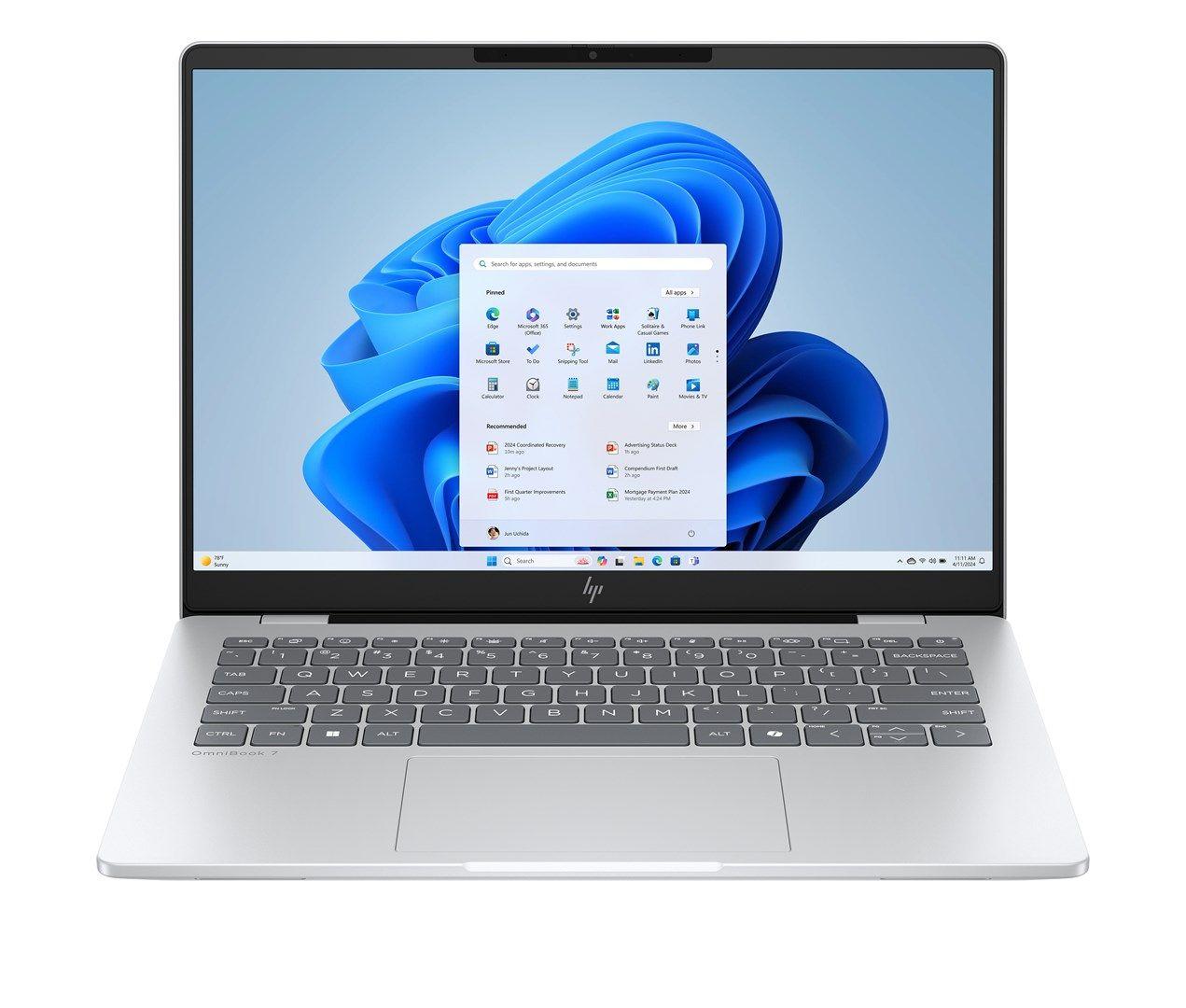 HP OmniBook 7 AI 14-fr0003nw Ultra 5 225U 14"2K OLED BV LBL 300nits 16GB LPDDR5-7467 SSD512 Intel Arc Cam 5 Mpx IR 68Wh W11Pro Glacial Silver 2Y — zdjęcie 1