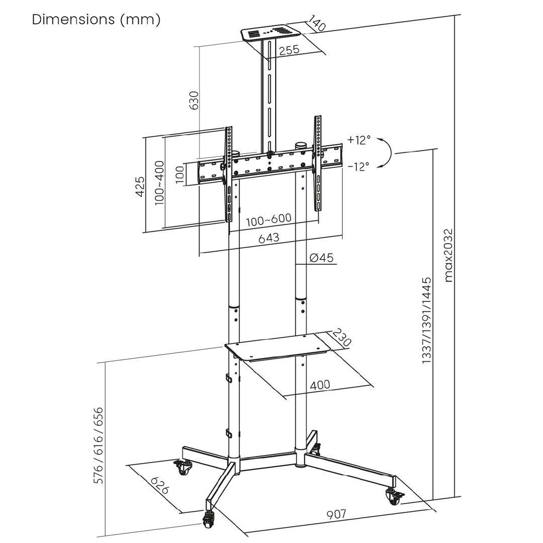 MACLEAN STAND / WÓZEK DO TV, PÓŁKA NA KAMERĘ, NA KÓŁKACH, 37-70", MAX. OBCIĄŻENIE 45KG/5KG PÓŁKA, MAX. VESA 600X400 MC-113 B — zdjęcie 15