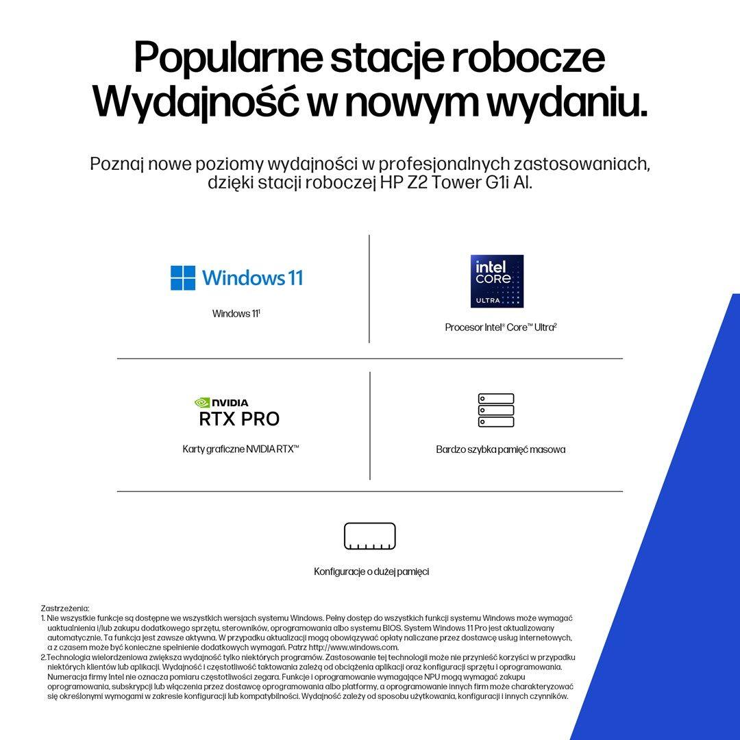 HP Z2 Tower G1i Workstation Ultra 7 265 vPro 16GB DDR5 5600 SSD512 RTX A400_4GB DVD-RW 500W W11Pro 3Y OnSite — zdjęcie 4