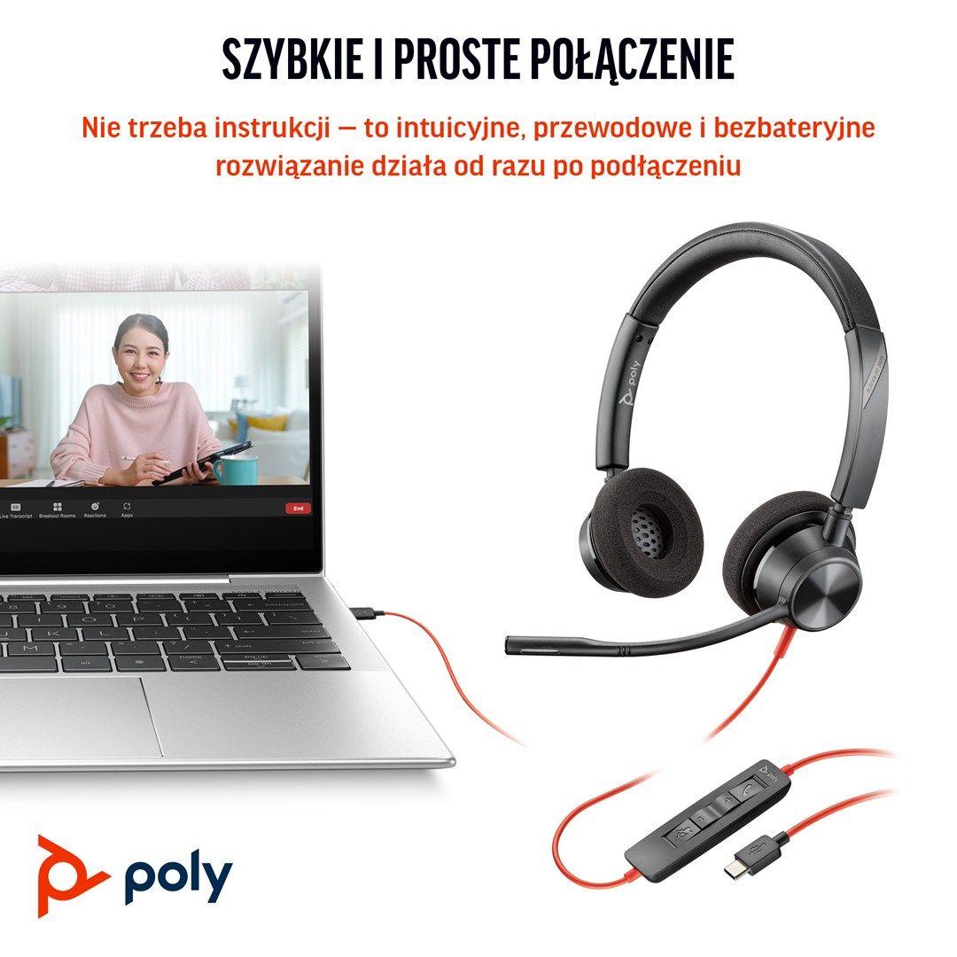 Słuchawki Poly Blackwire 3320 Stereo MS Teams Certified USB-C Headset +USB-C/A Adapter 8X220AA — zdjęcie 2