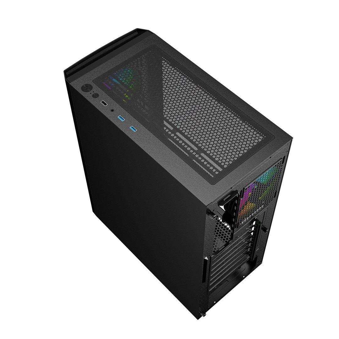 GEMBIRD OBUDOWA FORNAX 400X MIDI-TOWER (2X USB 3.0, 1X USB 2.0, HD AUDIO, SZKLANY PANEL BOCZNY, PODŚWIETLENIE ARGB) CZARNA — zdjęcie 7
