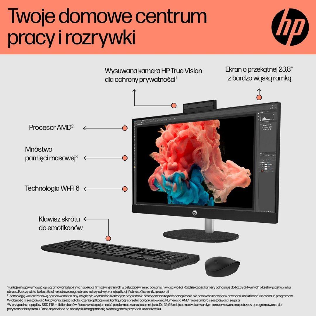 HP AiO 24-cr0312nw Ryzen 5 7520 23.8" FHD IPS 250nits AG 16GB DDR5 SSD512 Radeon 610M Cam720p kB+Mouse Win11 Shell White 2Y — zdjęcie 9