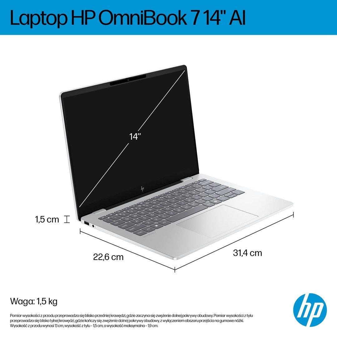 HP OmniBook 7 AI 14-fr0003nw Ultra 5 225U 14"2K OLED BV LBL 300nits 16GB LPDDR5-7467 SSD512 Intel Arc Cam 5 Mpx IR 68Wh W11Pro Glacial Silver 2Y — zdjęcie 6