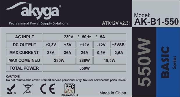 Zasilacz Akyga Basic AK-B1-550 (550 W; Pasywne; 120 mm) — zdjęcie 4