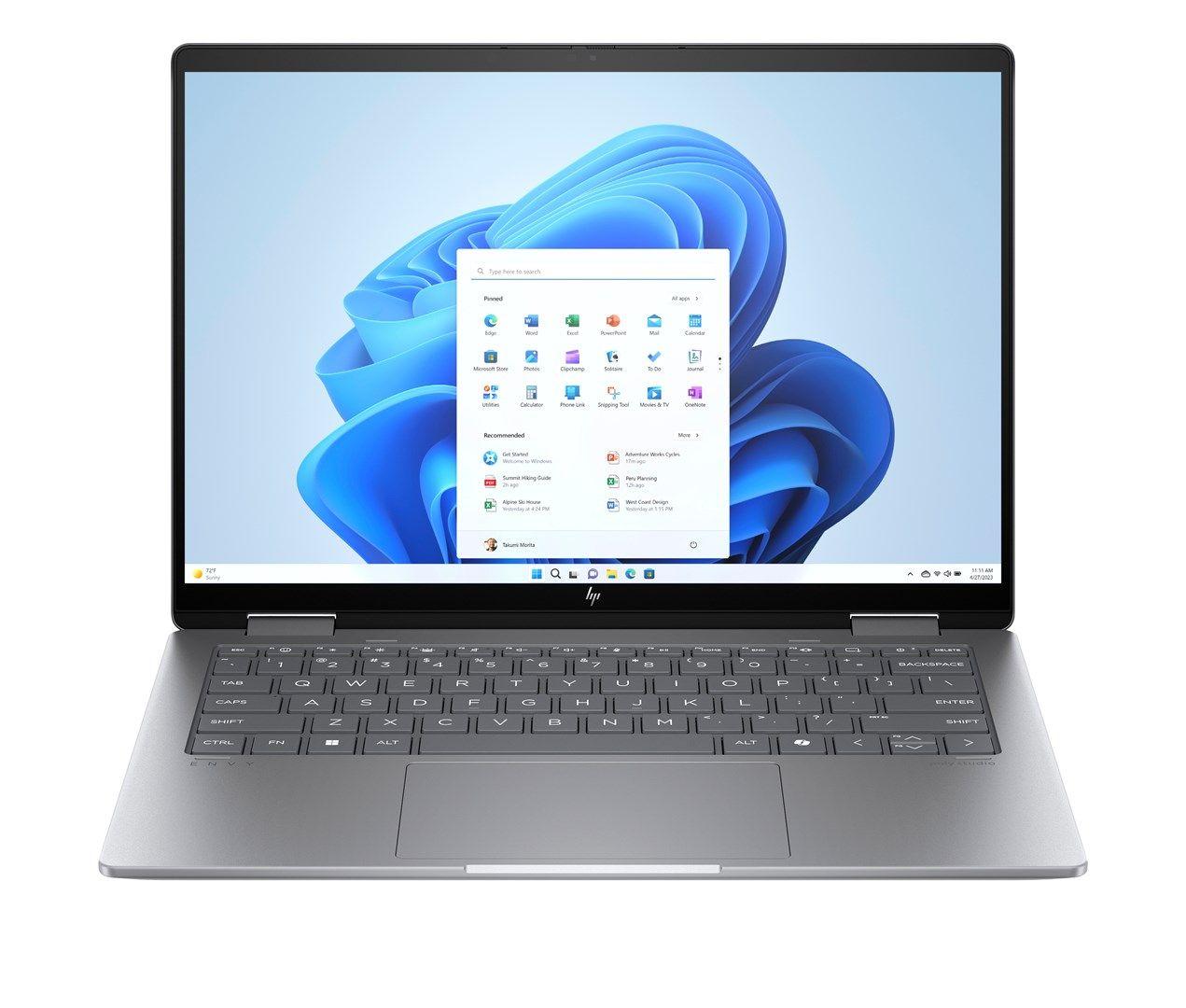 HP Envy x360 14-fa0016nw Ryzen 7 8840HS 14"WUXGA Touch 300nits 16GB LPDDR5-6400 SSD512 Radeon 780M Cam 5 Mpx IR 59Wh Win11 Meteor Silver Aluminum 2Y — zdjęcie 2