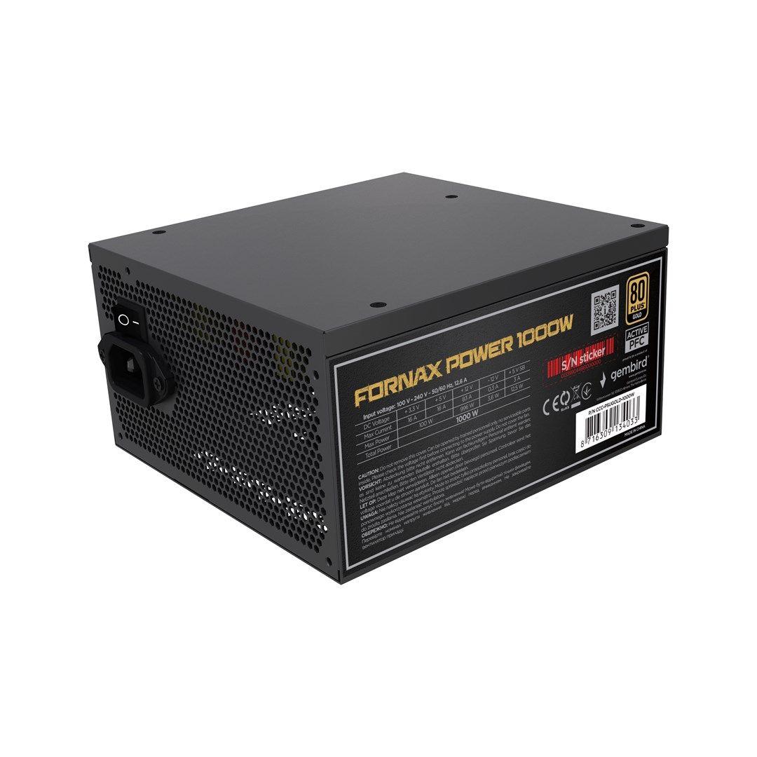 GEMBIRD ZASILACZ KOMPUTEROWY FORNAX POWER 1000W 80+ GOLD ATX, 1000W, AKTYWNE PFC, 12CM WENTYLATOR — zdjęcie 1