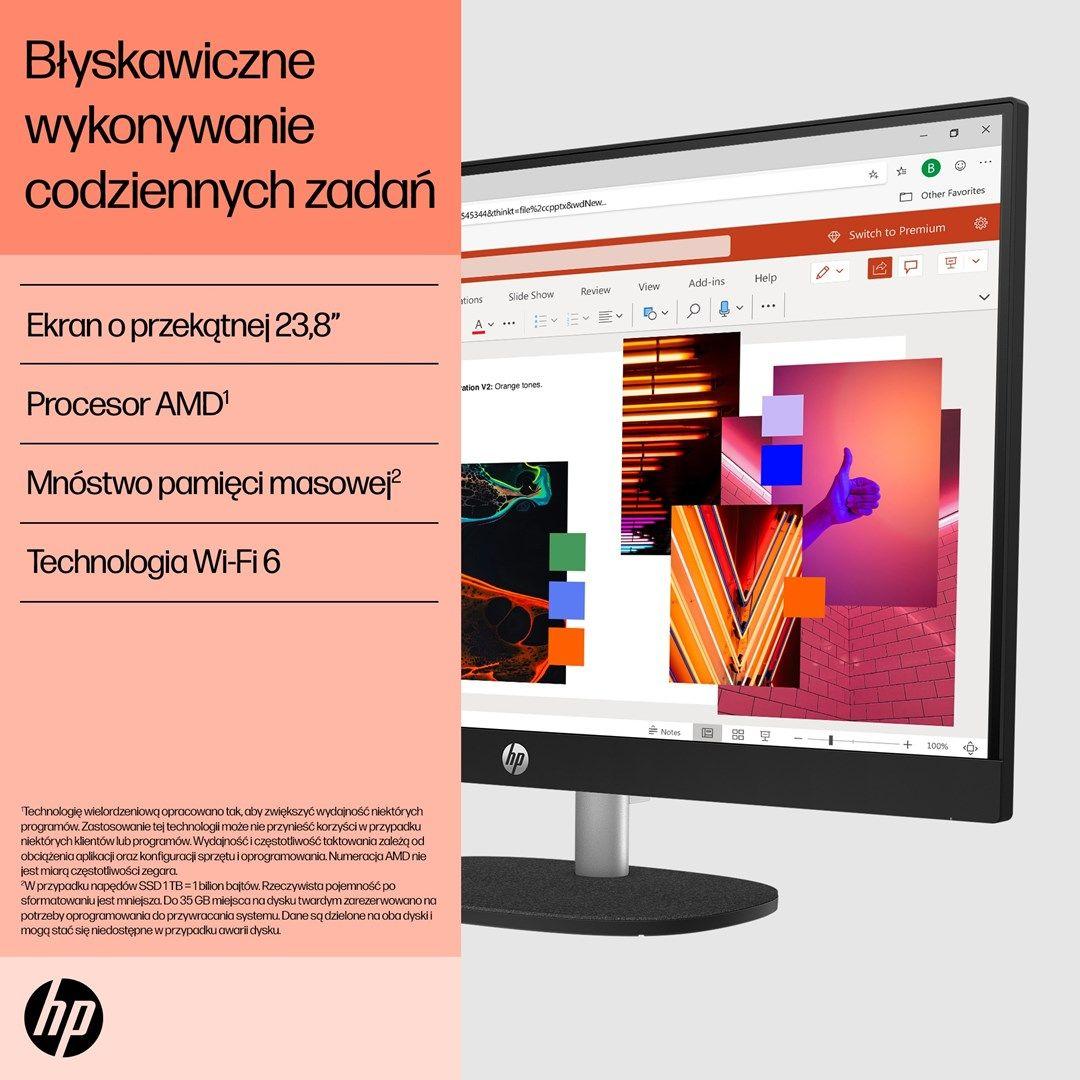 HP AIO 24-cr0184nw Ryzen 5 7520U 23.8"FHD IPS 250nits AG 16GB LPDDR5 SSD512 Radeon 610M Cam720p kB+Mouse NoOS Shell White 2Y — zdjęcie 13