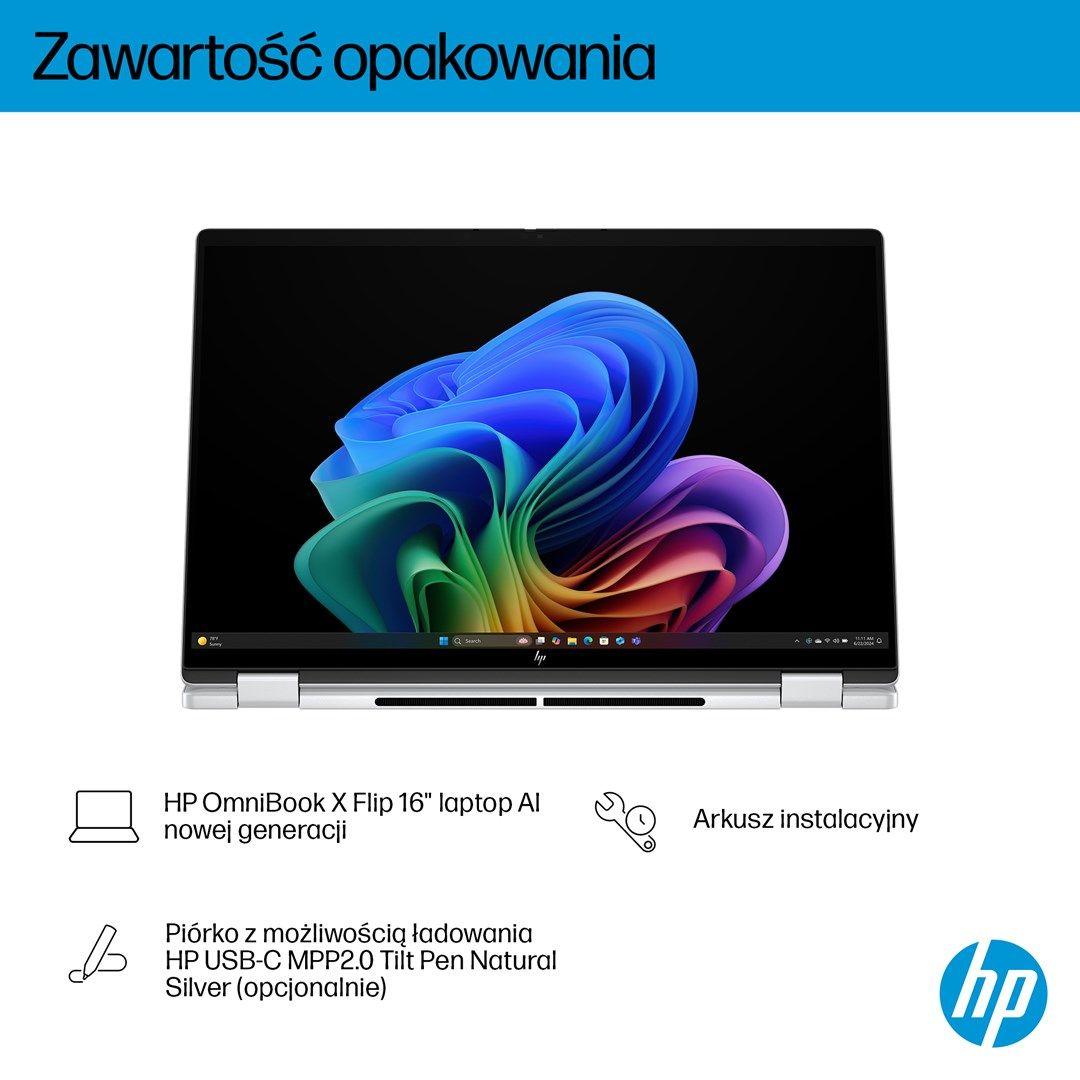 HP OmniBook X Flip 16-as0003nw Ultra 7 258V 16.0"3K Touch OLED IPS 120Hz 300nits AG 32GB LPDDR5X SSD1TB Arc 140V Cam 5MPx + IR  68Wh Win11 Glacier Silver 2Y — zdjęcie 6