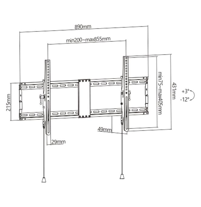 GEMBIRD UCHWYT ŚCIENNY REGULOWANY LCD 43-90 VESA MAX 800 X 400MM, DO 70KG — zdjęcie 4