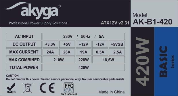 Zasilacz Akyga AK-B1-420 (420 W; Pasywne; 120 mm) — zdjęcie 6