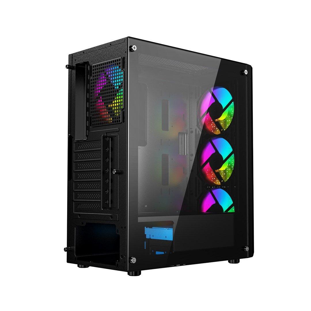 GEMBIRD OBUDOWA FORNAX 400X MIDI-TOWER (2X USB 3.0, 1X USB 2.0, HD AUDIO, SZKLANY PANEL BOCZNY, PODŚWIETLENIE ARGB) CZARNA — zdjęcie 6