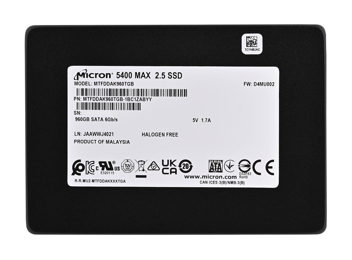 Dysk SSD Micron 5400 MAX 960GB SATA 2.5" MTFDDAK960TGB-1BC1ZABYYT (DWPD 5) Tray — zdjęcie 2