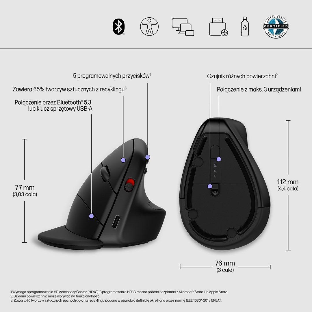Mysz HP 920 Ergonomic Vertical Mouse Black bezprzewodowa czarna — zdjęcie 14