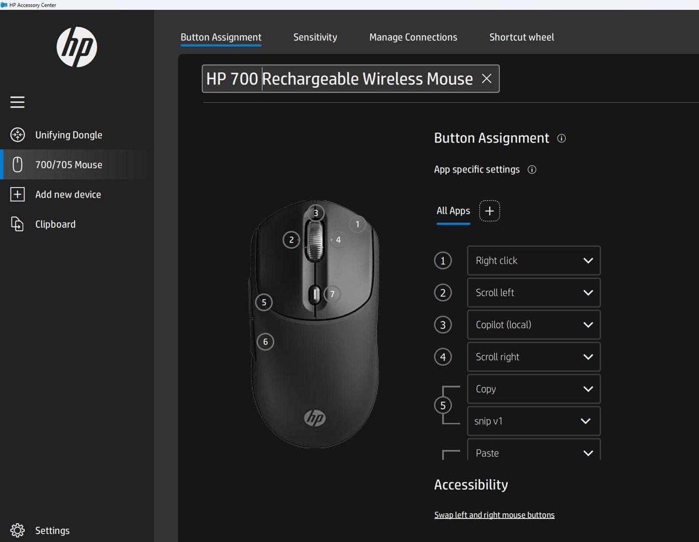 Mysz HP 700 Rechargeable  Mouse Black bezprzewodowa z akumulatorem czarna AZ7B0AA — zdjęcie 15