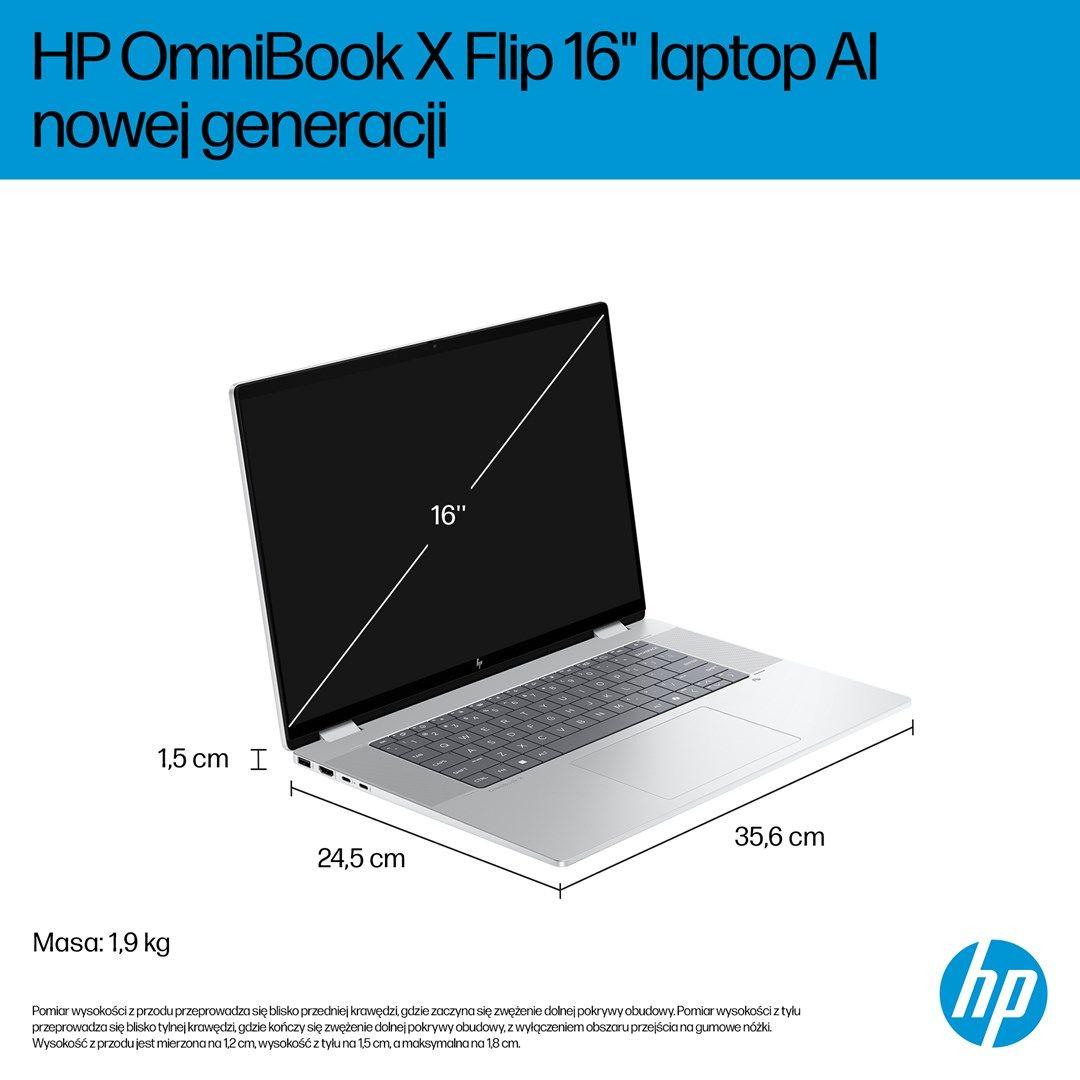 HP OmniBook X Flip 16-as0003nw Ultra 7 258V 16.0"3K Touch OLED IPS 120Hz 300nits AG 32GB LPDDR5X SSD1TB Arc 140V Cam 5MPx + IR  68Wh Win11 Glacier Silver 2Y — zdjęcie 9