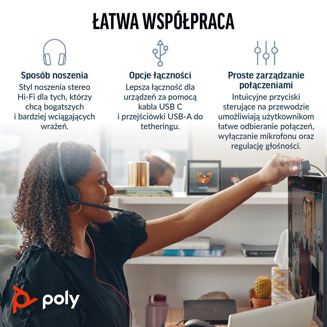 Słuchawki Poly Blackwire 3220 Stereo USB-C Black Headset +USB-C/A Adapter (Box) 8X228AA — zdjęcie 2