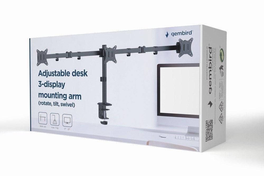 GEMBIRD BIURKOWE REGULOWANE RAMIĘ/UCHWYT NA 3 MONITORY 17-27, 100X100MM, DO 7KG — zdjęcie 3