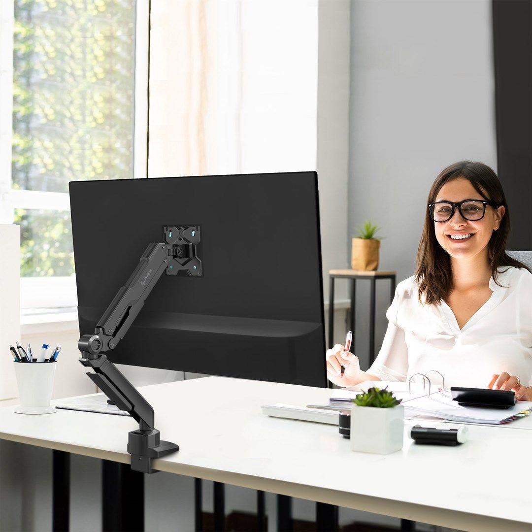 ONKRON G90-B Uchwyt biurkowy obrotowo-nachylny do monitora 13"-34" maks 10 kg, z obracaniem, czarny — zdjęcie 5