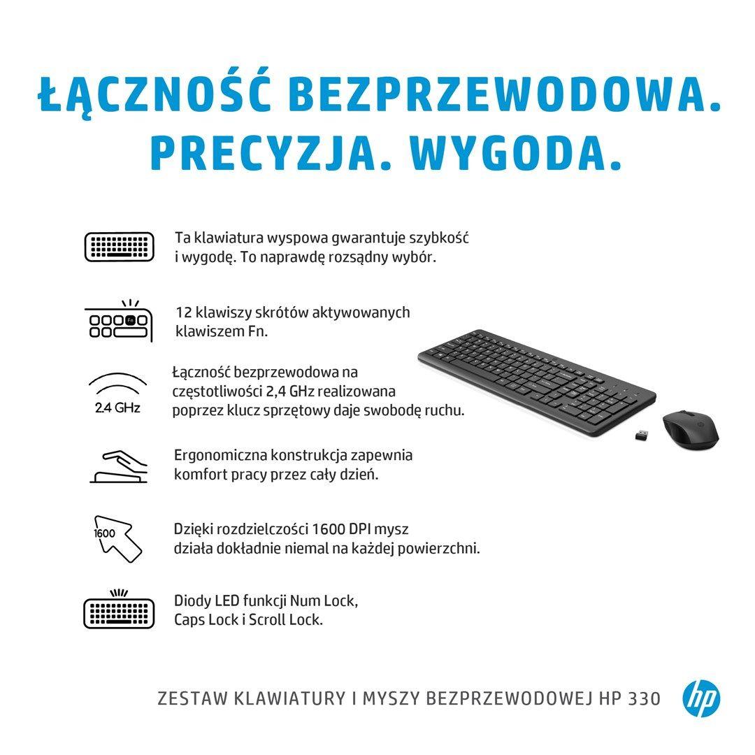 Zestaw klawiatura + mysz HP 330 Wireless Mouse and Keyboard Combo czarne 2V9E6AA — zdjęcie 7