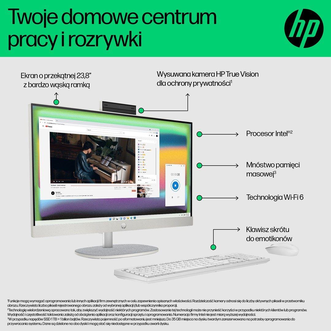 HP AIO 24-cr0124nw i3-N300 23.8"FHD IPS 250nits AG 8GB DDR4 3200 SSD512 UHD Cam720p kB+Mouse Win11 Shell White 2Y — zdjęcie 6
