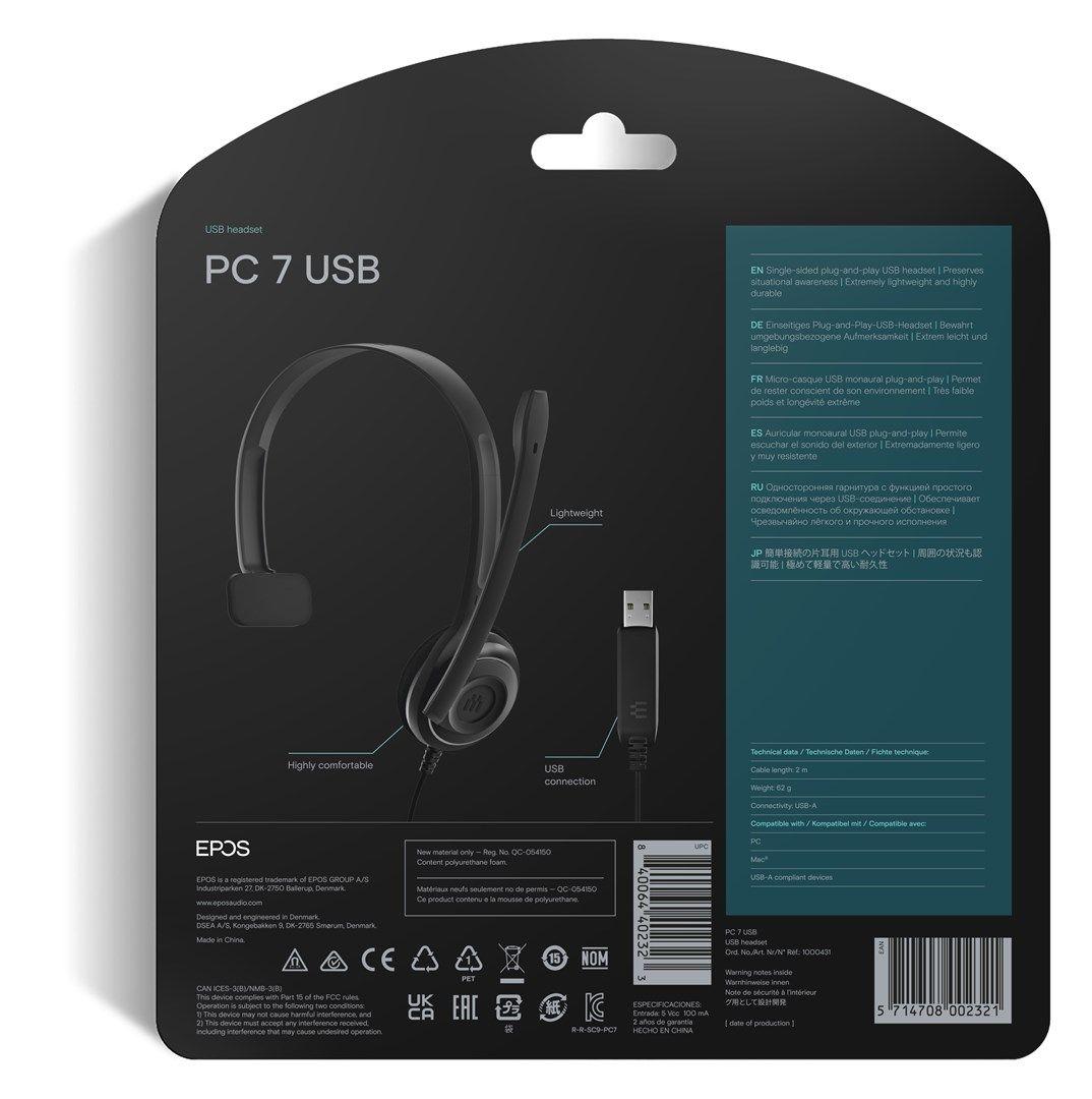 Słuchawki nauszne przewodowe Epos PC7 USB-A Mono — zdjęcie 9
