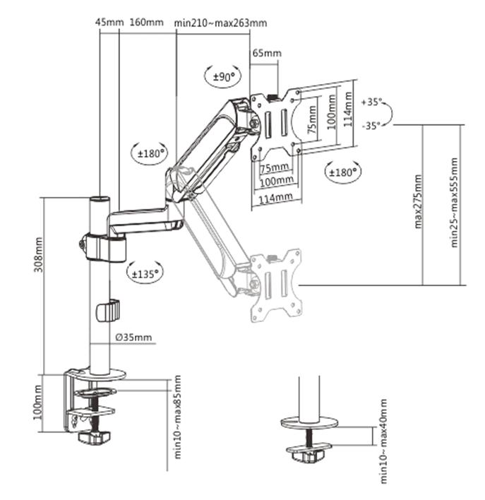 GEMBIRD BIURKOWE REGULOWANE RAMIĘ/UCHWYT NA MONITOR 17-32, VESA 100X100MM, DO 9 KG — zdjęcie 2
