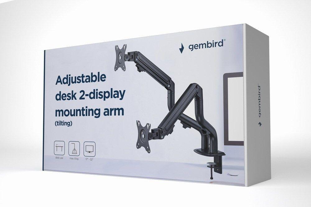 GEMBIRD BIURKOWE REGULOWANE RAMIĘ/UCHWYT NA 2 MONITORY 17-32, 100X100MM, DO 8 KG — zdjęcie 3
