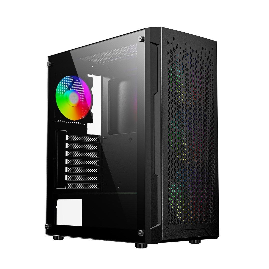 GEMBIRD OBUDOWA FORNAX 400X MIDI-TOWER (2X USB 3.0, 1X USB 2.0, HD AUDIO, SZKLANY PANEL BOCZNY, PODŚWIETLENIE ARGB) CZARNA — zdjęcie 1