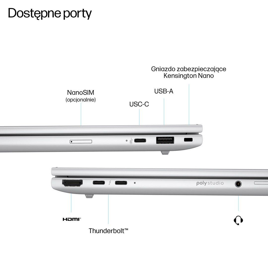HP EliteBook 8 G1i Ultra 5 225U 16"WUXGA 400nits LBL AG 16GB DDR5 5600 SSD512 Intel Arc Cam 5M+IR+ISP 62Wh W11Pro Aluminium Glacier Silver 3Y OnSite — zdjęcie 7