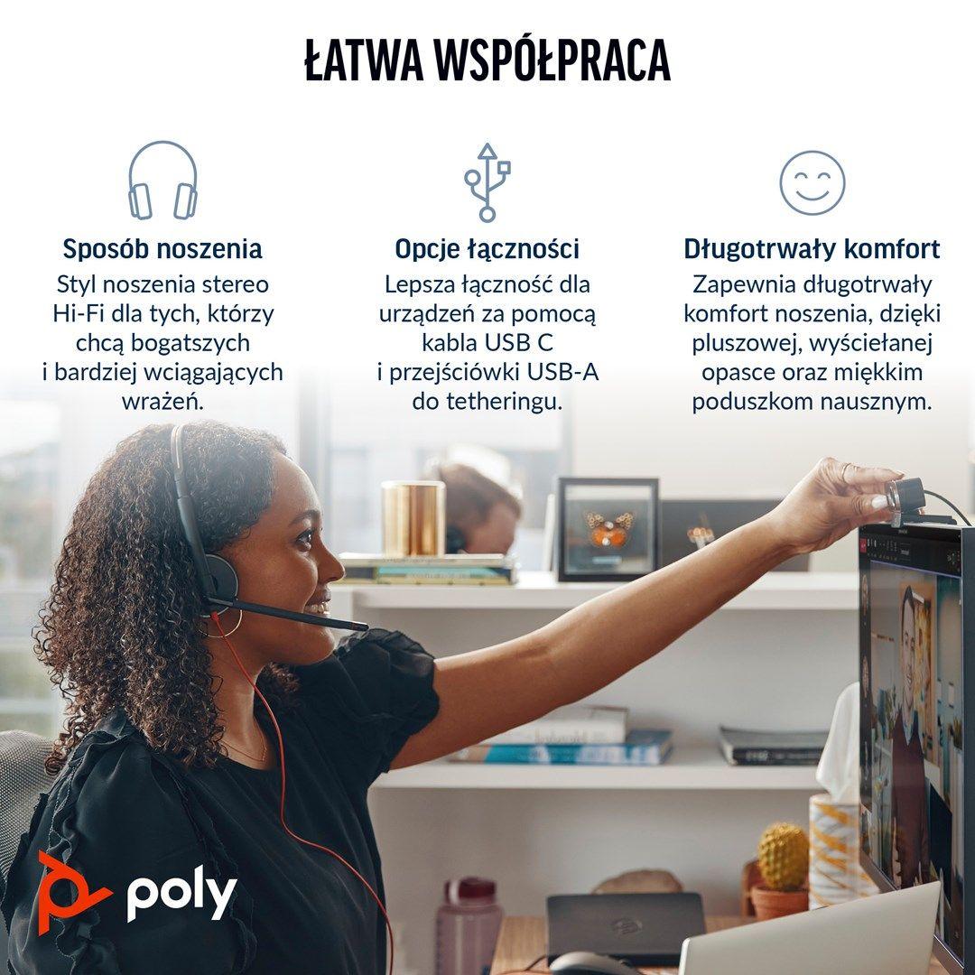 Słuchawki Poly Blackwire 3320 Stereo MS Teams Certified USB-C Headset +USB-C/A Adapter 8X220AA — zdjęcie 4