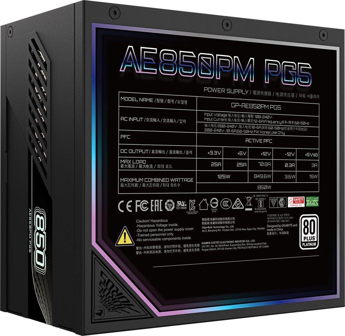 Zasilacz Gigabyte Aorus Elite Platinum ATX 3.1 850W — zdjęcie 5