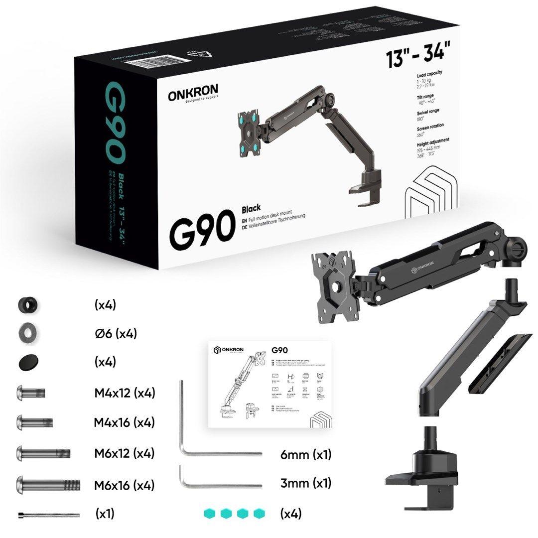ONKRON G90-B Uchwyt biurkowy obrotowo-nachylny do monitora 13"-34" maks 10 kg, z obracaniem, czarny — zdjęcie 10