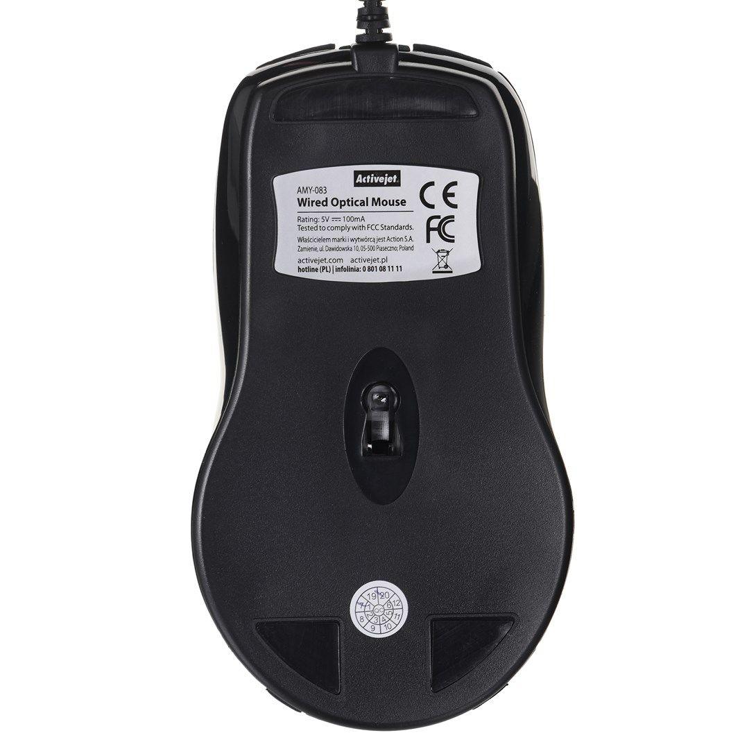 Activejet AMY-083 Mysz przewodowa USB (optyczna; 1000 DPI; czarna) — zdjęcie 2