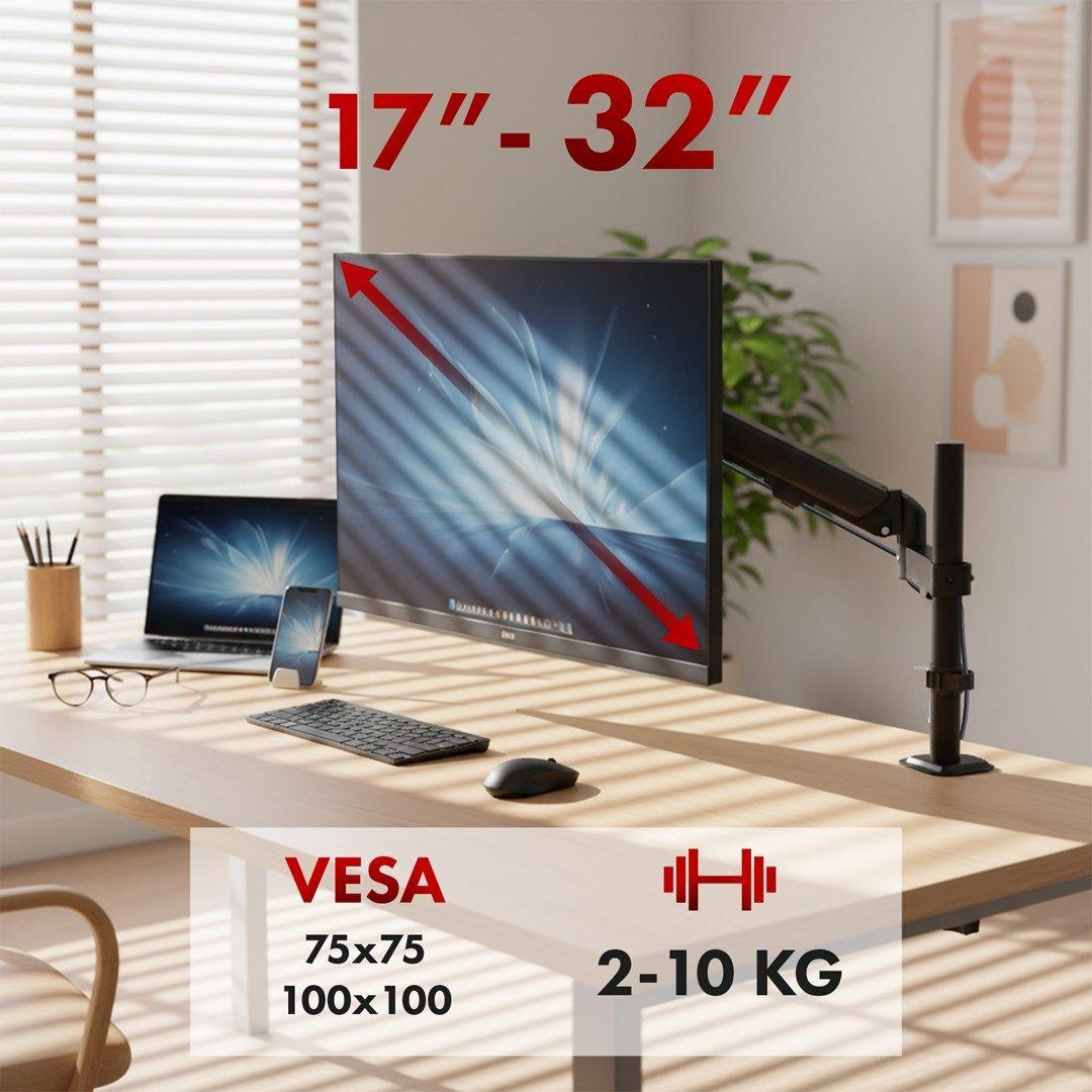 MACLEAN UCHWYT NA MONITOR, SPRĘŻYNA GAZOWA, 17"-32", 2-10KG, CZARNY MC-135 — zdjęcie 11