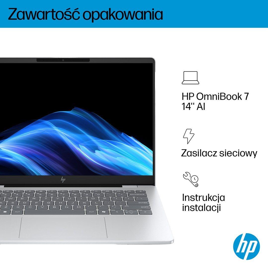 HP OmniBook 7 AI 14-fr0220nw Ultra 5 225U 14"2K OLED 300nits LBL 16GB LPDDR5-7467 SSD512 Intel Graphics Cam 5 Mpx IR 68Wh Win11 Glacial Silver 2Y — zdjęcie 5