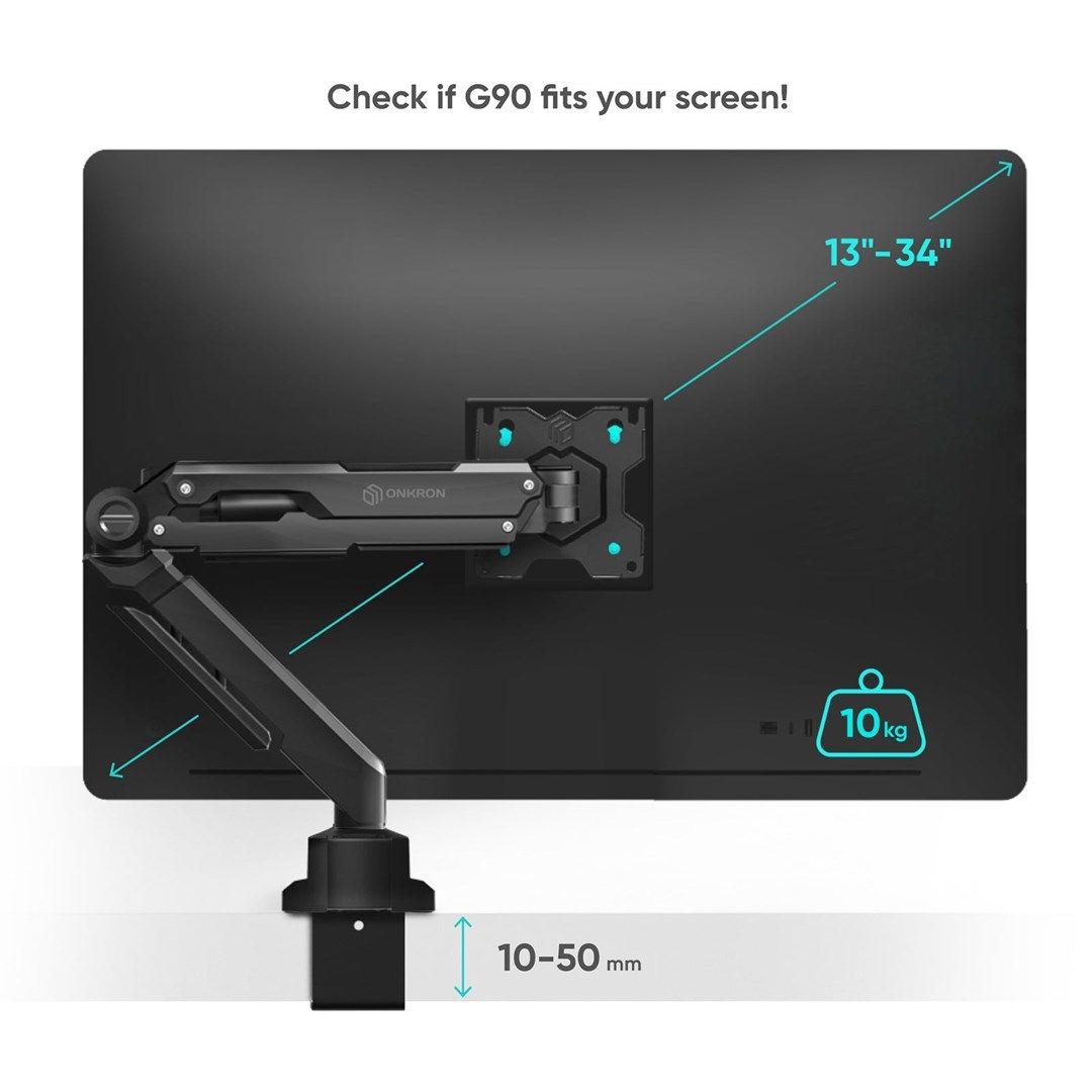 ONKRON G90-B Uchwyt biurkowy obrotowo-nachylny do monitora 13"-34" maks 10 kg, z obracaniem, czarny — zdjęcie 8