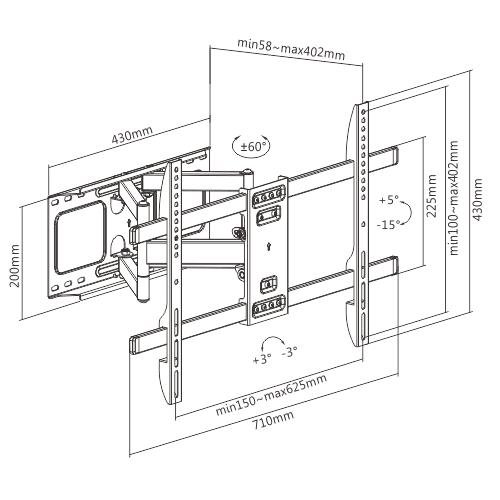 GEMBIRD UCHWYT ŚCIENNY REGULOWANY LCD 37-80 VESA MAX 600 X 400MM, DO 60KG — zdjęcie 3