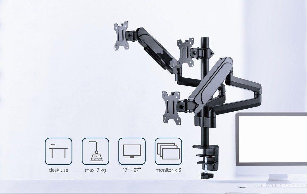 GEMBIRD BIURKOWE REGULOWANE RAMIĘ/UCHWYT NA 3 MONITORY 17-27, VESA 100X100MM, DO 7 KG — zdjęcie 32