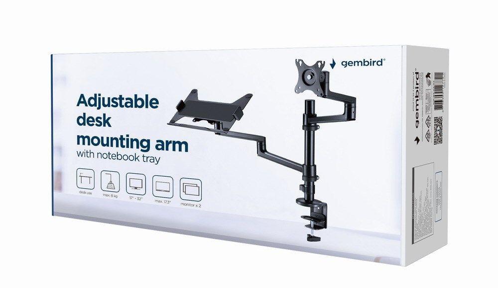 GEMBIRD BIURKOWE REGULOWANE RAMIĘ/UCHWYT NA MONITOR + PODSTAWKA NA NOTEBOOKA 17-32, VESA 100X100MM, DO 8 KG — zdjęcie 24