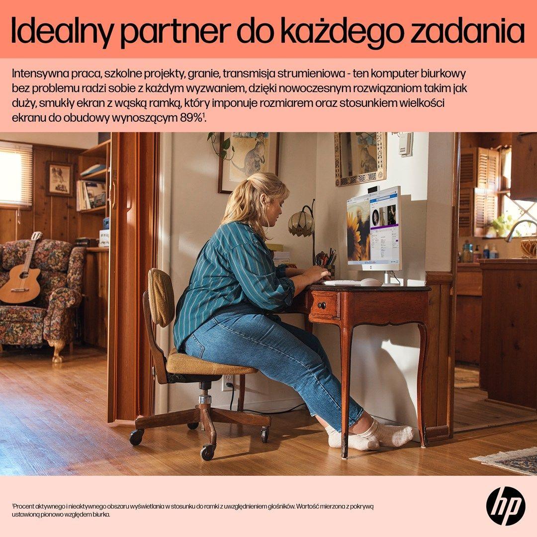 HP AIO 24-cr0184nw Ryzen 5 7520U 23.8"FHD IPS 250nits AG 16GB LPDDR5 SSD512 Radeon 610M Cam720p kB+Mouse NoOS Shell White 2Y — zdjęcie 17