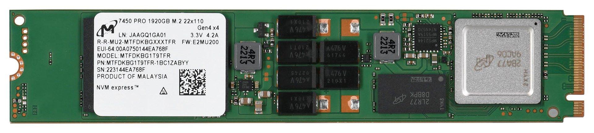 Dysk SSD Micron 7450 PRO 1.92TB M.2 (22x110) NVMe Gen4 MTFDKBG1T9TFR-1BC1ZABYYT (DWPD 1) Tray — zdjęcie 2