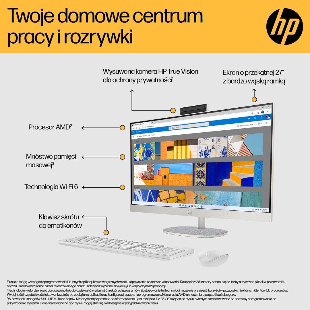 HP 27-cr0232nw AIO Ryzen 5 7520U 27.0"FHD IPS AG 300nits 16GB DDR5 SSD512 Radeon 610M LAN Win11 2Y Shell White — zdjęcie 6