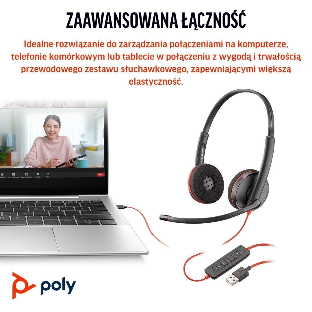 Słuchawki Poly Blackwire 3220 Stereo USB-C Black Headset +USB-C/A Adapter (Box) 8X228AA — zdjęcie 3