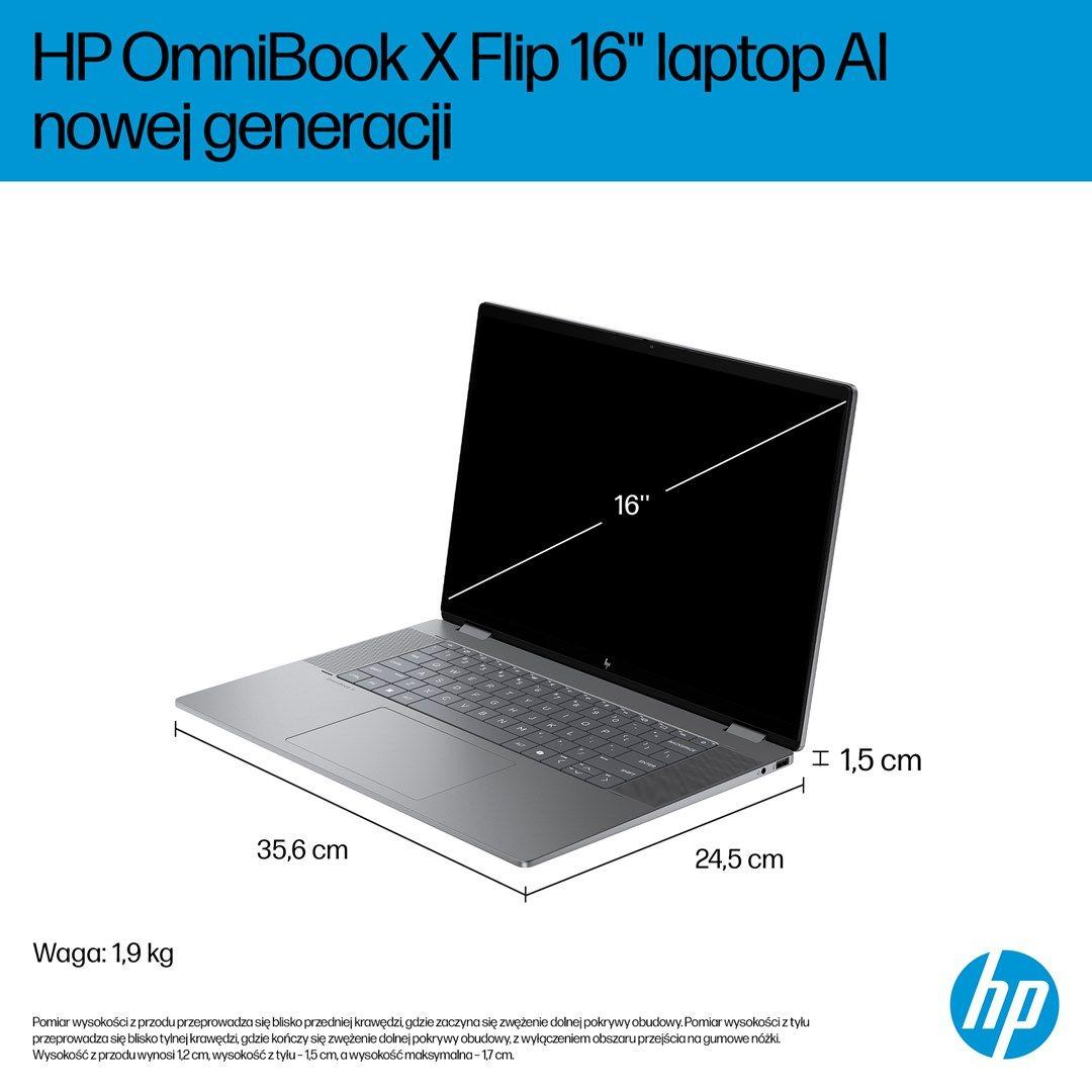 HP OmniBook X Flip 16-ar0016nw Ryzen AI 5 340 16.0"2K Touch OLED IPS 300nits AG 16GB LPDDR5X SSD1TB Radeon 840M Cam 5MPx + IR  68Wh Win11 Meteor Silver 2Y — zdjęcie 12