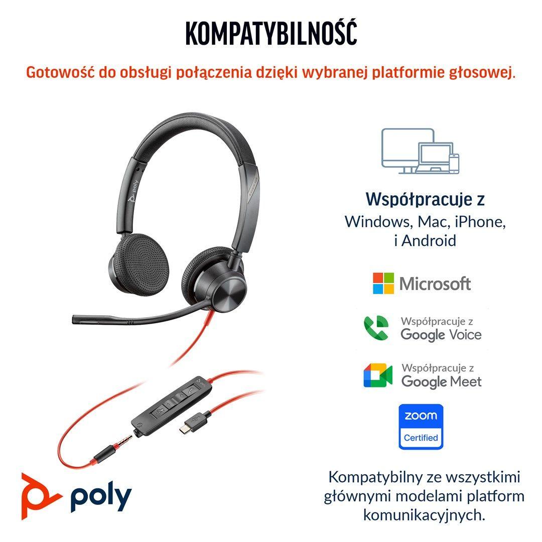 Słuchawki Poly Blackwire 3325 Stereo MS Teams Certified USB-C Headset +3.5mm Plug +USB-C/A Adapter 8X222AA — zdjęcie 8