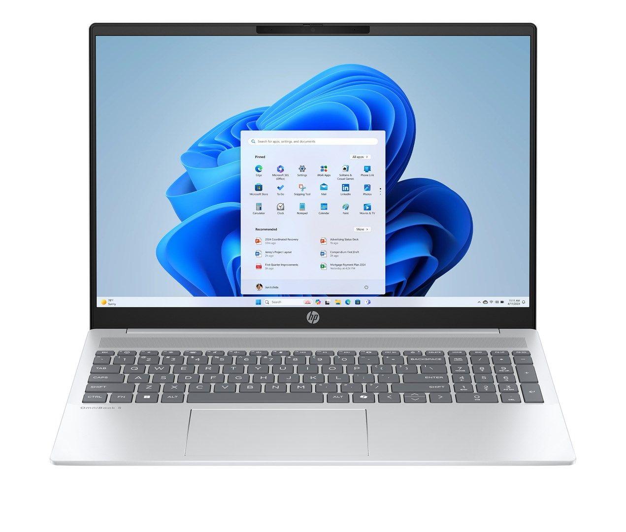 HP OmniBook 5 16-af1072nw Ultra 5 225U 16.0"2K IPS 300nits AG 16GB LPDDR5X SSD512 Arc Cam1080p 59Wh NoOS Glacier Silver 2Y — zdjęcie 1